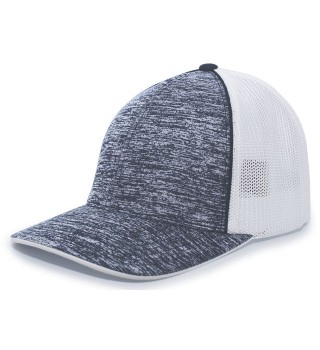 Pacific Headwear Aggressive Heather Trucker Flexfit Cap - Navy Heather/White/Navy Heather